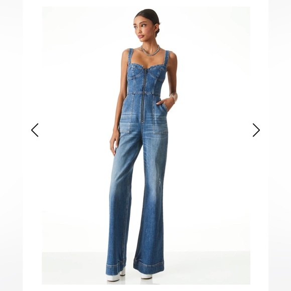 Alice + Olivia Lovetta Denim Wide-Leg Jumpsuit - Monterey Blue - Picture 4 of 11